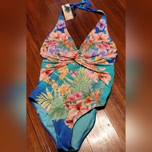 NWT Johnny Was "Tie Dye Twist Keyhole" One Piece Bathing Suit Size XL